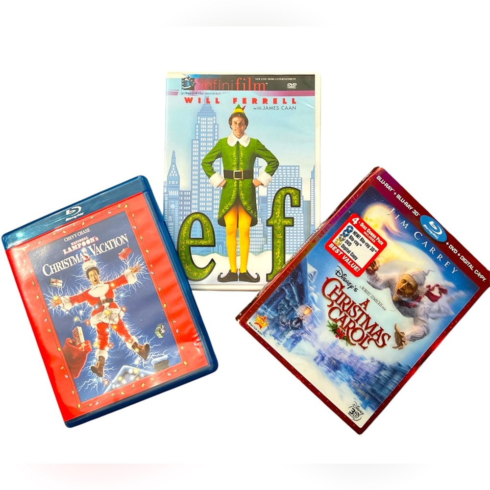 Elf, A Christmas Carol, Christmas Vacation Movie DVD Bundle